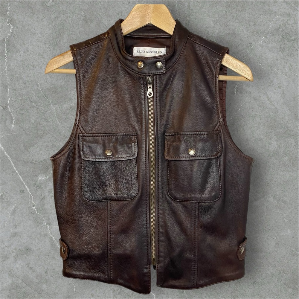 Vintage Anne Klein A-Line Dark Brown SOFT Leather Vest with Union Tag Size 8